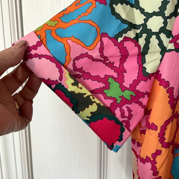 Wms L Vibrant Colorful Floral SS Button Up Tunic Shirt Dopamine Dressing - Picture 5 of 9